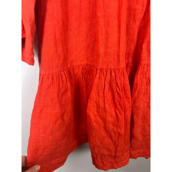 Made in Italy 100% Linen Dress Coral/Orange Tiered Button Front One Size Resort - Picture 5 of 7